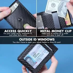 Men’s Slim Wallet With Money Clip RFID Protection ID Window NIB