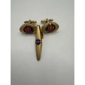 Men's Swank Gold Tone Multicolor Cuff Links & Tie Clip Set One Size