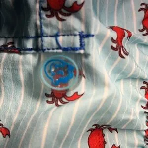 Mens Mr. Swim Crab Print Swim Shorts Turquoise Red Drawstring Pockets XL