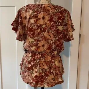 Meraki Floral Wrap Blouse - Red And Cream