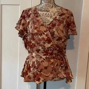 Meraki Floral Wrap Blouse - Red and Cream