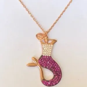 Mermaid 925 Silver Necklace White Pink Cz Stones 14K Rose Gold Plated