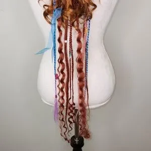 Mermaid Hair Red Brown Claw Clip W/Faux Dreads Braids & Boho Charms