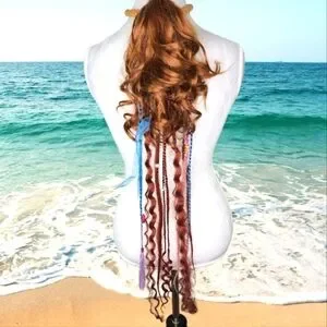 Mermaid Hair Red Brown Claw Clip w/Faux Dreads Braids & Boho Charms