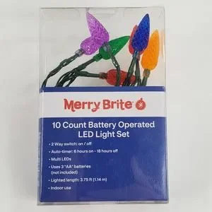 Merry Brite 10ct LED Lights Cone Shape Faceted Multi Clr Battery Operated Timer