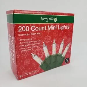 Merry Brite 200 Count Mini Lights Clear Bulb Green Wire Christmas Indoor Outdoor