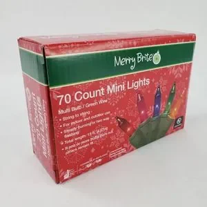 Merry Brite 70 Mini Lights Christmas Tree Multi Color Green Wire Patio Weddings
