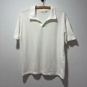 Merz b. Schwanen Organic Cotton and Linen Polo Shirt Size Medium White Off White