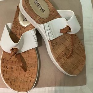 Michael Kors Bo Slides Womens Sz 6 White/brown Cor