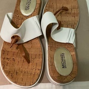Michael Kors Bo Slides Womens Sz 6 White/brown Cor