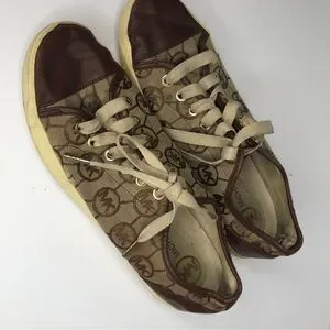 Michael Kors Brown & Tan Canvas Logo Fashion Sneakers Sz 8 1/2