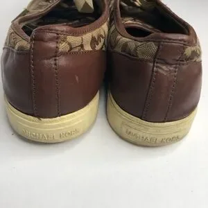 Michael Kors Brown & Tan Canvas Logo Fashion Sneakers Sz 8 1/2