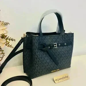 Michael Kors Emilia Small Satchel Crossbody Bag Black MK Signature