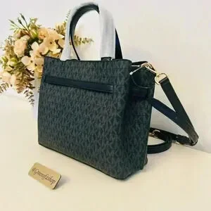 Michael Kors Emilia Small Satchel Crossbody Bag Black MK Signature