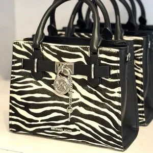 Michael Kors Hamilton Small Zebra Print Calf Hair Satchel Bag Black Multi