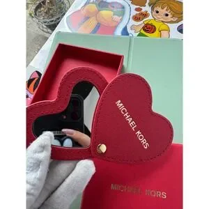 Michael Kors Heart Compact Mirror Red Gold Travel Makeup Gift Boxed New