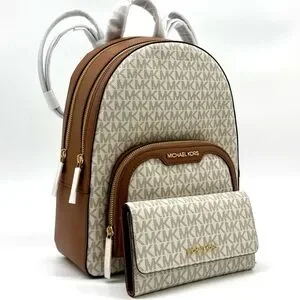 Michael Kors Jaycee Medium Logo Backpack & Matching Double Zip Wallet Vanilla