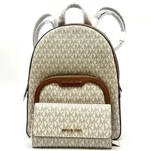 Michael Kors Jaycee Medium Logo Backpack & Matching Double Zip Wallet Vanilla