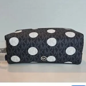 Michael Kors jet set polka dot signature logo travel cosmetic makeup bag