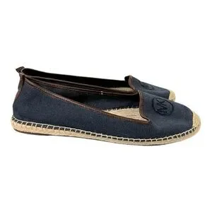Michael Kors Keli Espadrille Womens SZ 8M Navy Blue Brown And Tan Trim Flat Shoe