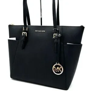 Michael Kors Large Charlotte Tote Bag Leather Black