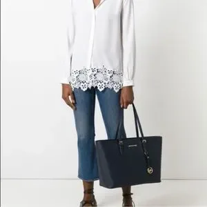 Michael Kors Large Jet Set Travel Fushchia Pink Saffiano Leather Tote Bag Purse