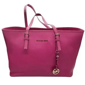 Michael Kors Large Jet Set Travel Fushchia Pink Saffiano Leather Tote Bag Purse