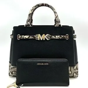 Michael Kors Large Reed Satchel Crossbody Bag & Large Continental Wallet Black