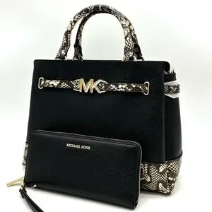 Michael Kors Large Reed Satchel Crossbody Bag & Large Continental Wallet Black