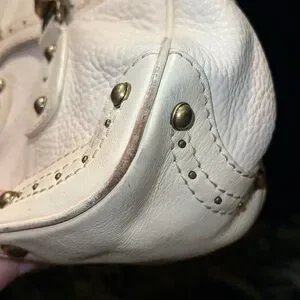 Michael Kors Leather Satchel Cream Braided Handles Stud Accents