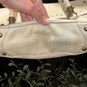 Michael Kors Leather Satchel Cream Braided Handles Stud Accents