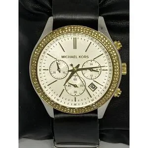 Michael Kors MK6252 Women's Black Leather Analog Dial Quartz Wrist Watch XX333