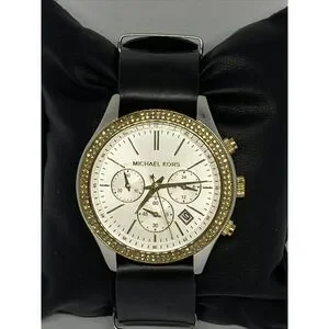 Michael Kors MK6252 Women's Black Leather Analog Dial Quartz Wrist Watch XX333