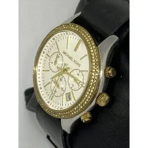 Michael Kors MK6252 Women's Black Leather Analog Dial Quartz Wrist Watch XX333