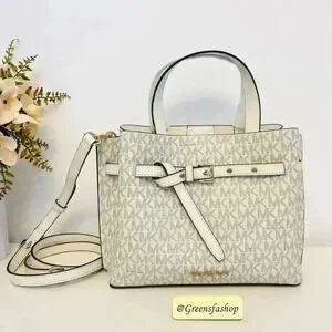 Michael Kors Purse & Wallet Emilia Small Satchel Light Cream MK Signature