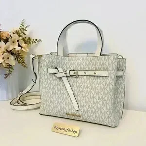 Michael Kors Purse & Wallet Emilia Small Satchel Light Cream MK Signature