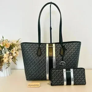 Michael Kors Purse & Wallet Sheila Large Signature & Metallic Tote Bag Black