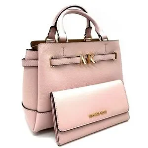 Michael Kors Reed Small Satchel Crossbody Bag & Large Trifold Wallet Light Pink