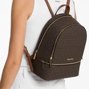 Michael Kors Rhea Medium Signature Logo Backpack Brown Signature