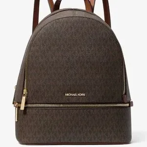 Michael Kors Rhea Medium Signature Logo Backpack Brown Signature
