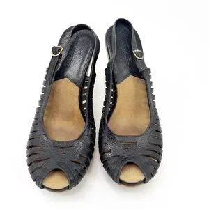 Michael Kors Sling Back Open Toe Leather Wooden Heel Sandals Size 6.5