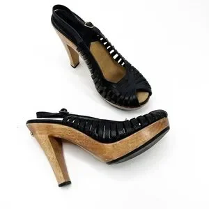 Michael Kors Sling Back Open Toe Leather Wooden Heel Sandals Size 6.5
