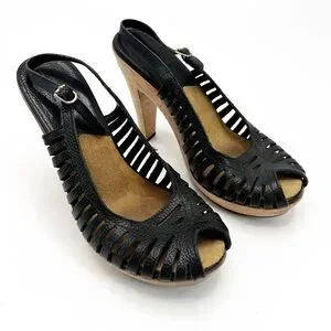 Michael Kors Sling Back Open Toe Leather Wooden Heel Sandals Size 6.5