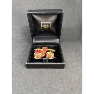Michaela Frey Wien Enamel Cufflinks Vintage Gold Tone Rectangular Original Box