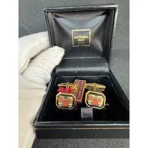 Michaela Frey Wien Enamel Cufflinks Vintage Gold Tone Rectangular original Box