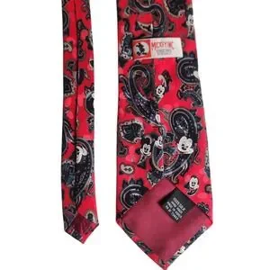 Mickey Inc. Tie Red Paisley 100%‎ Silk Vintage Mickey Mouse Disney