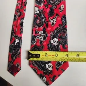 Mickey Inc. Tie Red Paisley 100%‎ Silk Vintage Mickey Mouse Disney