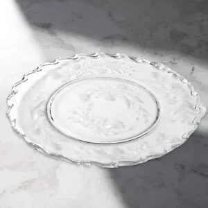 Mid Century Fostoria Heather Etched Crystal Large Dinner Plate 10”