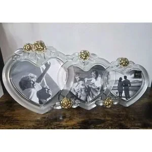 MIKASA Germany Triple Photo Frame Cystal Frost Gold Floral