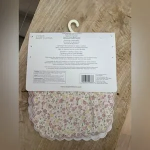 Milkberry 3-Pack Bamboo Rayon Burp Cloths Floral White & Pink Scalloped Set NWT
